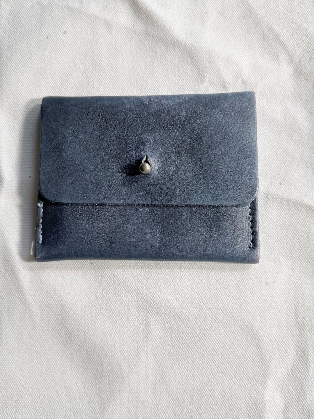 Free People Handcrafted Slate Blue Leather Collar-Stud Card Case Wallet